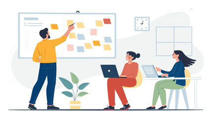 Teamwork, brainstorming, and project planning: Illustration perfect for presentations, websites, and marketing materials.