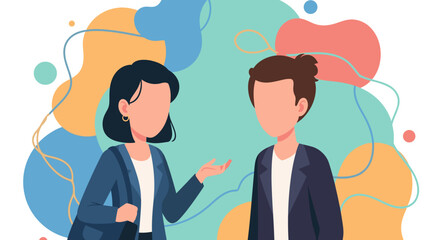 Two faceless businesspeople in conversation, ideal for presentations on teamwork or communication.
