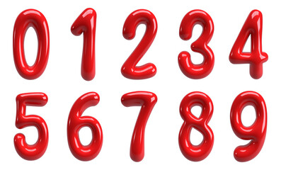 set of 3d rendering bubble red number