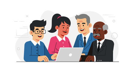 Diverse team collaborating on a laptop, perfect for website banners, presentations, and brochures.