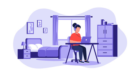 Person working from home on laptop, vector illustration perfect for blogs and websites about remote work.