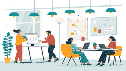 Modern co-working space illustration perfect for website banners, brochures, or landing pages.