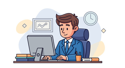 Businessman working on computer, perfect for website banners or business presentations.