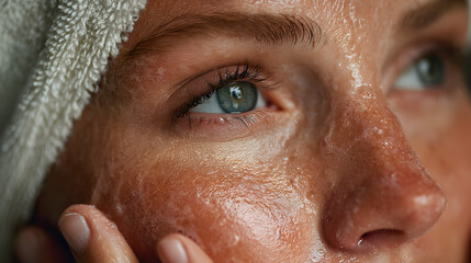Close up showing woman massaging facial cleanser onto skin, focusing on gentle skincare steps targeting radiant complexion and deep cleansing process