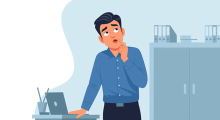 Thoughtful businessman in office, perfect for website banners, blog posts, or presentations.