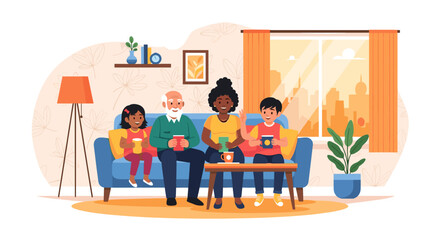 Happy multigenerational family enjoying time together at home. Perfect for family blogs, websites, or brochures.