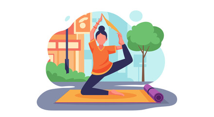 Woman practicing yoga outdoors, perfect for wellness websites and brochures.