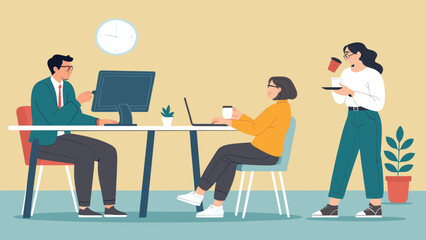 Modern office teamwork illustration, perfect for website banners or company brochures.