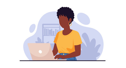 African American woman working on laptop, perfect for websites, blogs, and social media.