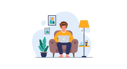 Person working from home on laptop, perfect for remote work, freelance, or work-life balance concepts.