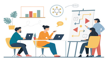 Team brainstorming session, ideal for project management or business strategy presentations.