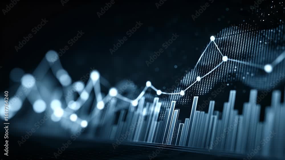 Aufkleber a dark blue background with glowing data visualization charts and graphs, creating an atmosphere of 