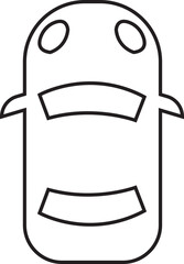 Car top view icon. black vehicle silhouette symbol, overhead line vector illustration of automobiles shape and roof style for maps, apps or transport design isolated on transparent background.