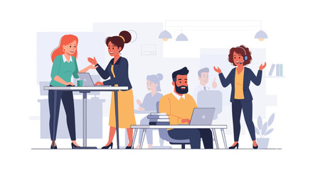 Diverse team collaborating in a modern office, perfect for website banners or business presentations.