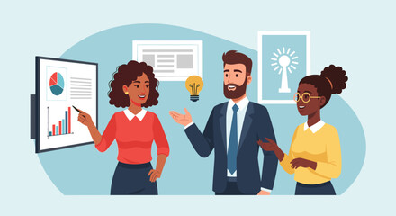 Diverse business team collaborating on a project, perfect for presentations on teamwork and success.