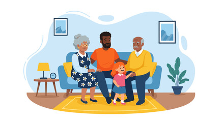Multigenerational Family Sitting on a Sofa - Perfect for Family, Generational, and Heritage Themes.