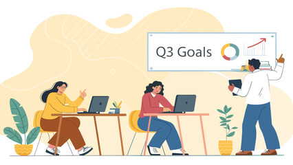 Teamwork and Q3 Goals: Illustration for Business Presentations