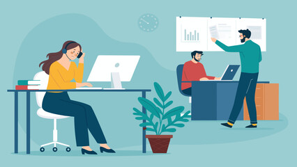 Modern office workers collaborating, perfect for websites or business brochures.