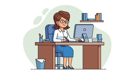 Happy businesswoman working at her desk, perfect for website banners or business brochures.