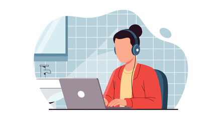Person working from home on laptop with headphones, perfect for remote work and work-from-home blogs.