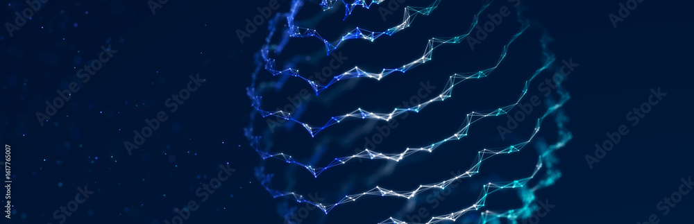 Poster abstract 3d illustration with cells of viruses, bacteria on dark background. background with dots an