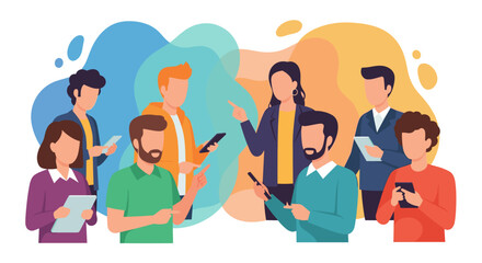 Diverse group of people using smartphones and tablets, perfect for websites, presentations, or social media posts about teamwork, communication, or technology.