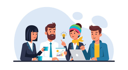 Diverse team brainstorming, collaborating on project, innovative ideas, business meeting, website banner