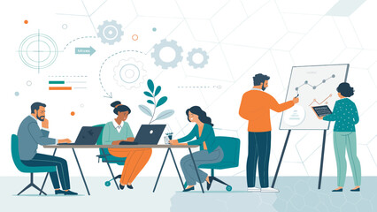 Diverse team brainstorming and collaborating on a project, perfect for website banners or marketing materials.