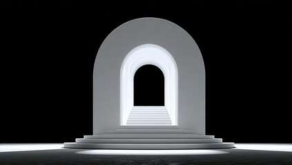 White archway, steps leading to a dark space