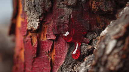red sap from a sangre de drago tree trunk