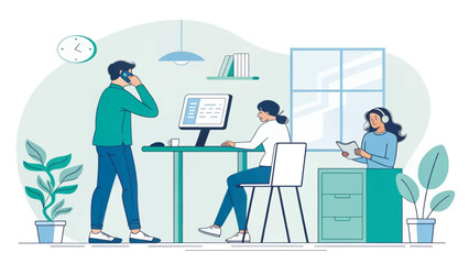 Modern office teamwork illustration, perfect for websites, presentations, or brochures.