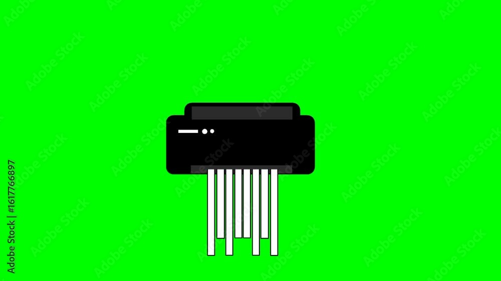 Poster paper shredder animation deleting file on green screen. remove file, erase file, file destruction. s