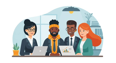 Diverse business team collaborating on project, perfect for website landing page or brochure.