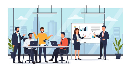 Diverse business team collaborating on a project, perfect for presentations and marketing materials.