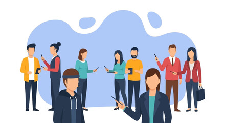 Diverse group of people using smartphones and tablets, ideal for a technology or communication landing page.