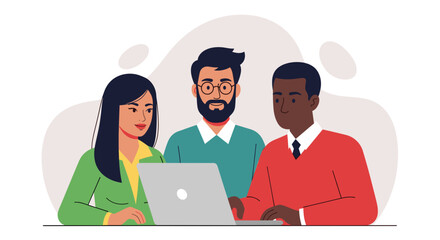 Diverse business team collaborating on a laptop, perfect for website landing pages or brochures.