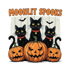 Moonlit Spooks PNG, Halloween Black Cat Sublimation