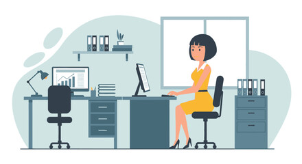 Businesswoman working at her desk, perfect for website banners or business presentations.
