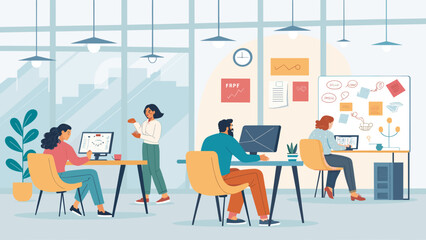 Modern office workplace illustration, perfect for website banners or company brochures.