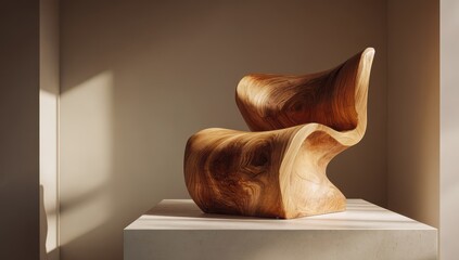 Wooden chair,  smooth curves, minimalist design