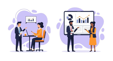 Diverse Business Team Collaboration: Data Analysis and Presentation, perfect for websites and marketing materials.