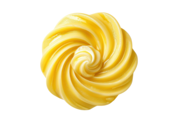 A swirl of yellow cream on transparent background