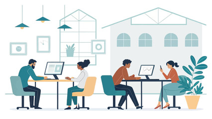 Diverse team collaborating in a modern office setting, ideal for website banners or business presentations.