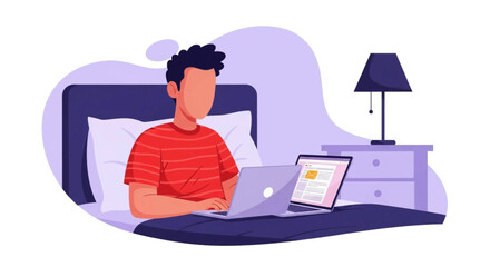 Person working on laptop in bed, perfect for illustrating work-life balance or remote work concepts on websites or blog posts.