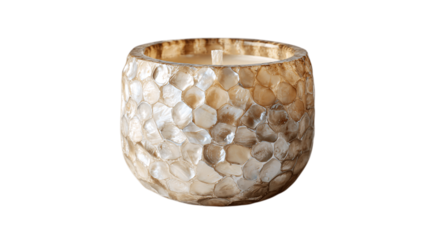 A antique pearl resin designer candle diffuser crafted with dual-layer luminous textures, white background --ar 16:9