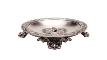 A brushed palladium alloy premium incense stand showcasing artisan sculpted detailing, white background --ar 16:9