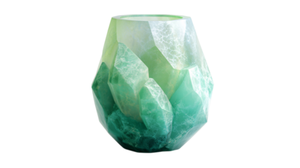 A emerald-frosted crystal architectural crystal vase featuring soft ambient glow elements, white background --ar 16:9