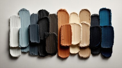 Paint swatches arranged in a horizontal band. Various shades of neutral colors