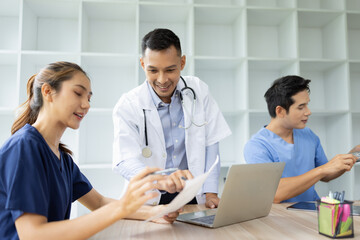 Medical team brainstorming having a meeting in conference room at hospital, Medical technology and health care concept.