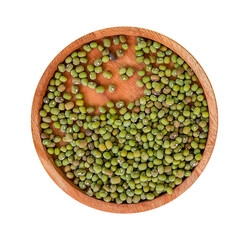 fresh mung beans in a wooden plate isolated on white background